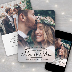Wishes From New Mr & Mrs - Two Wedding Photos Xmas Holiday Card