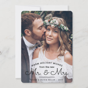 Wishes From New Mr & Mrs - Two Wedding Photos Xmas Holiday Card