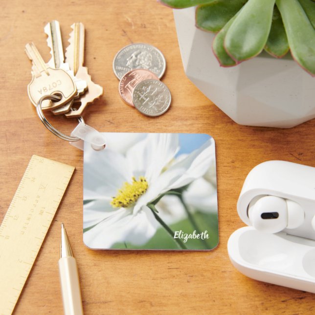Wishes with White Daisies Personalized Keychain (Desk)
