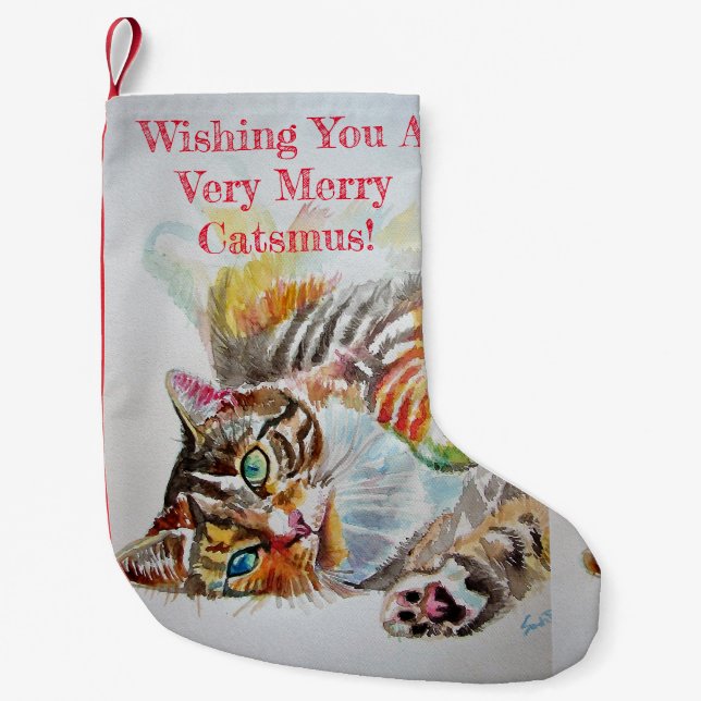 Wishing a Merry Catsmus Christmas Tabby Stocking (Front)