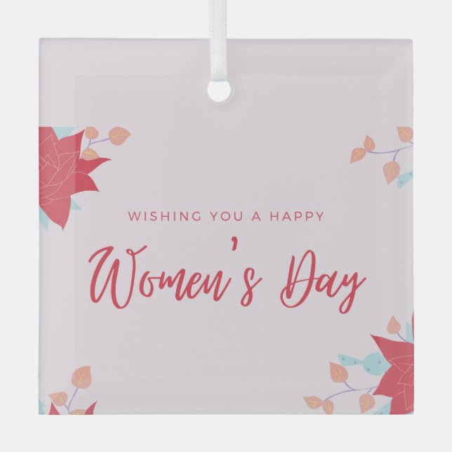 Wishing happy women's day pink glass ornament (Front)