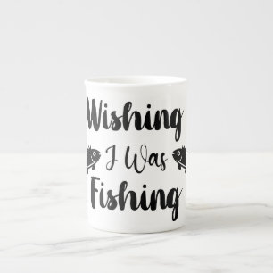 Wishing I was fishing funny quote  Bone China Mug