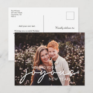 Wishing Joyous New Year Modern Custom Family Photo Holiday Postcard