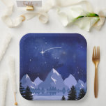 Wishing Star Night Sky Paper Plate<br><div class="desc">For those who have spent countless nights wishing and waiting for their dreams to come true,  this night sky design is for you. Featuring a snowy landscape with distant mountains and a shooting star,  let this design bring the dreamy night sky to your celebration.</div>