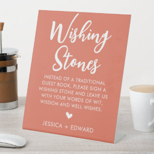 Wishing Stones Guestbook Minimalist Terra Cotta Pedestal Sign