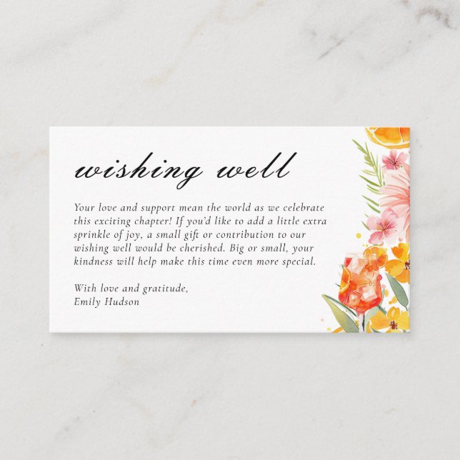 Wishing Well Aperol Spritz Bridal Shower  Enclosure Card (Front)