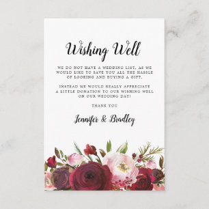 Wishing Well   Blush Burgundy Floral Enclosure Card