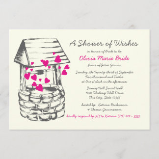 Wishing Well Bridal Shower Pink Hearts Invitation