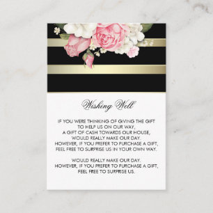 Wishing Well Floral Stripes Gold Black and White Enclosure Card