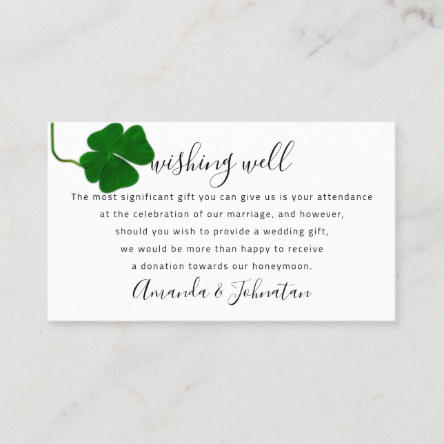 Wishing Well For WeddingWhite Four-leaved Clover  Business Card (Front)