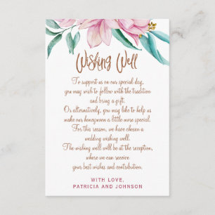 Wishing well glam floral pink copper script enclosure card