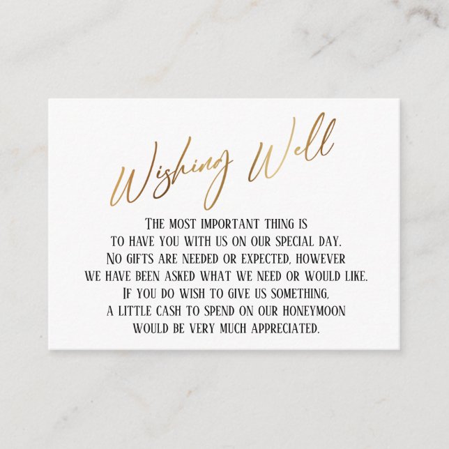 Wishing Well Modern Gold Handwriting Wedding Enclosure Card (Front)