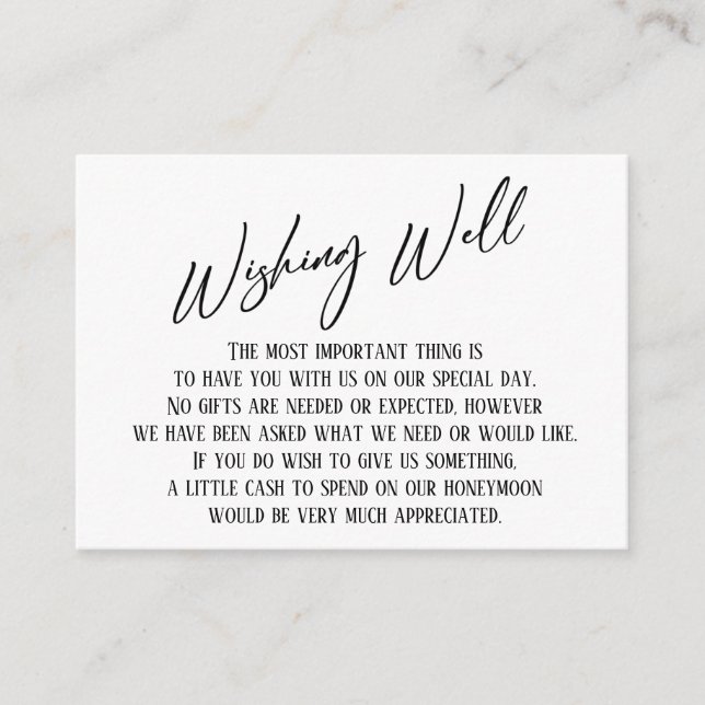 Wishing Well Modern Handwriting Simple Wedding Enclosure Card (Front)