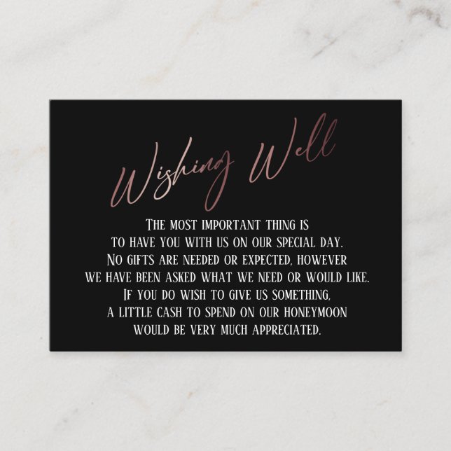 Wishing Well Modern Rose Gold Handwriting Enclosure Card (Front)