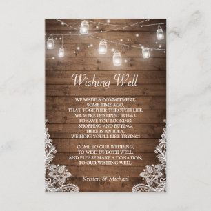 Wishing Well Rustic Wood Mason Jar Lights Lace Enclosure Card