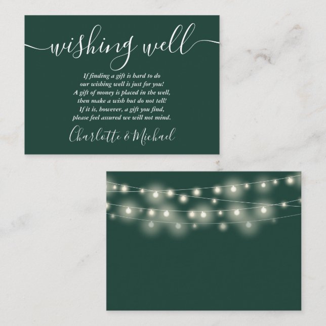 Wishing Well String Lights Emerald Green Wedding Enclosure Card (Front/Back)