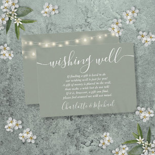Wishing Well String Lights Sage Green Wedding Enclosure Card