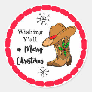 Wishing Ya' all a Merry Christmas Classic Round St Sticker