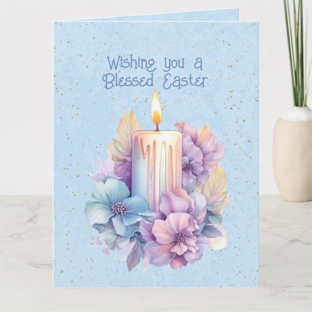 Wishing You a Blessed Easter Candle Flowers Card (Front)
