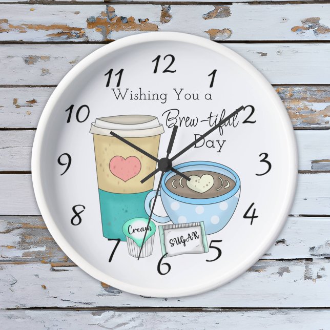 Wishing You a Brew-tiful Day | Coffee Pun Clock (Creator Uploaded)