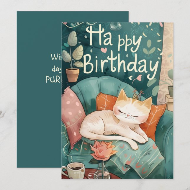 Wishing You a Day Filled With PURRTH-day Love (Front/Back)