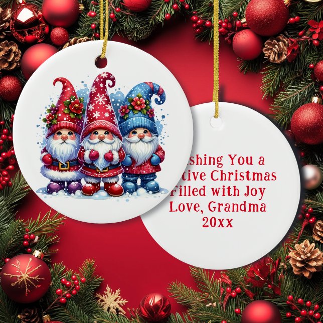 Wishing you a Festive Christmas | Holiday Gnomes Ceramic Ornament (Creator Uploaded)