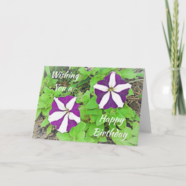 Wishing you a Happy Birthday Purple Petunia Card (Front)