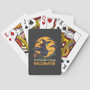 Wishing You a Happy Halloween Witch on Broomstick Playing Cards