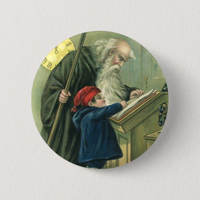 Wishing You a Happy New Year, Vintage Father Time  2 Inch Round Button (Front)