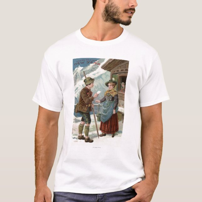 Wishing You a Happy New YearMountain Scene T-Shirt (Front)