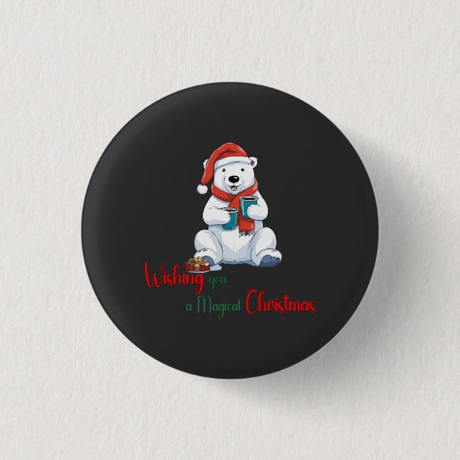 Wishing you a magical Christmas Cute Beer 1 Inch Round Button (Front)