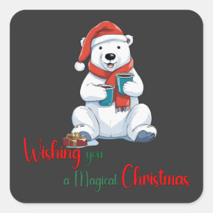 Wishing you a magical Christmas Cute Beer Square Sticker