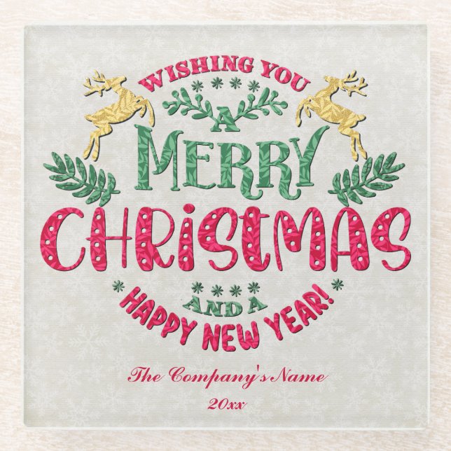 Wishing You a Merry Christmas & a Happy New Year Glass Coaster (Front)