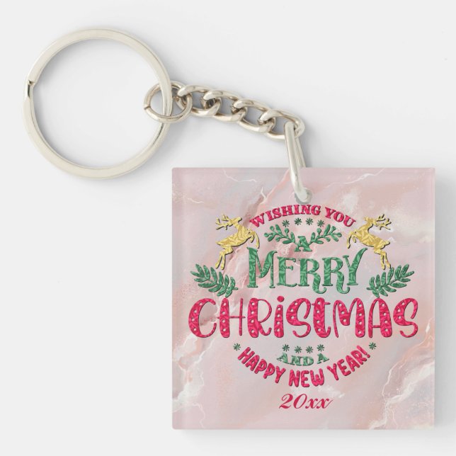 Wishing You a Merry Christmas & a Happy New Year Keychain (Front)