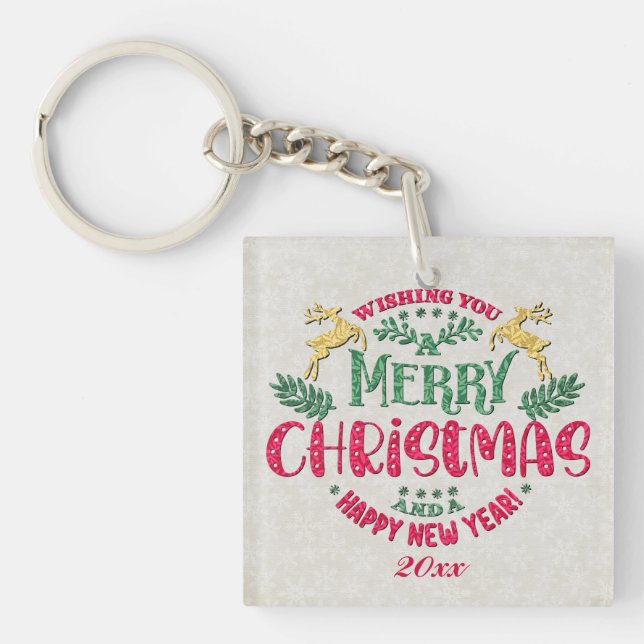Wishing You a Merry Christmas & a Happy New Year Keychain (Front)