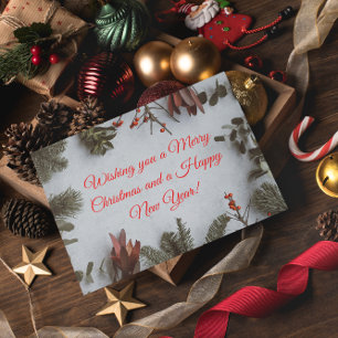 Wishing You a Merry Christmas and a Happy New Year Holiday Postcard