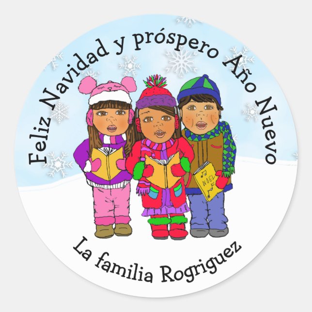 Wishing you a Merry Christmas Carolers Personalize Classic Round Sticker (Front)
