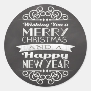 Wishing You a Merry Christmas Chalkboard Style Classic Round Sticker