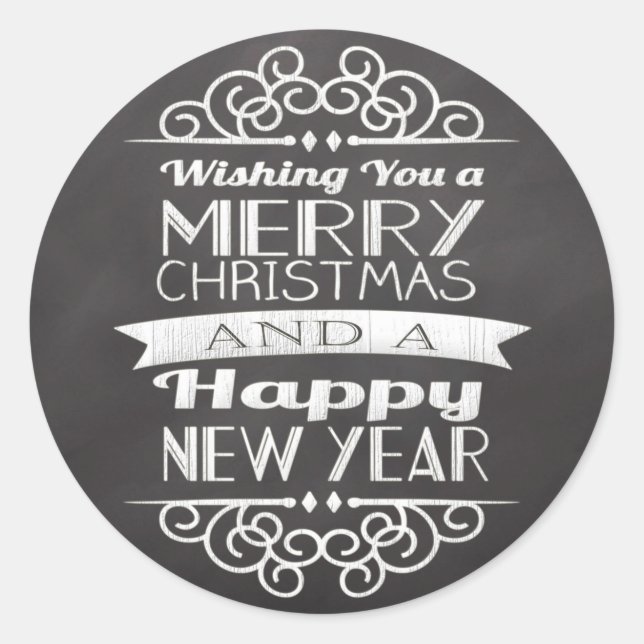 Wishing You a Merry Christmas Chalkboard Style Classic Round Sticker (Front)