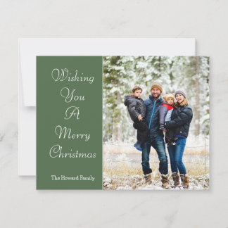 Wishing you a Merry Christmas Green Family Photo Holiday Card