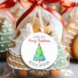 Wishing You a Merry Christmas Personalized Classic Round Sticker<br><div class="desc">Pretty watercolor rainbow Christmas tree personalized holiday stickers. Wishing you a Merry Christmas/</div>