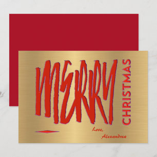 Wishing You A Merry Christmas Red Elegant Modern  Holiday Card