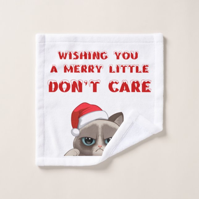 Wishing You A Merry Little Don't Care Cat Bath Towel Set (Wash Cloth)