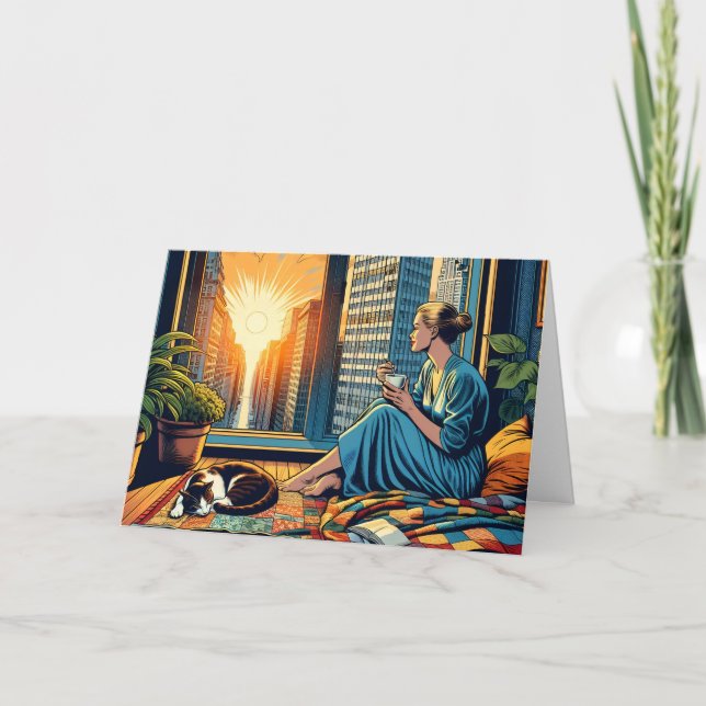 Wishing You a Peaceful Day | Woman with Coffee Card (Front)