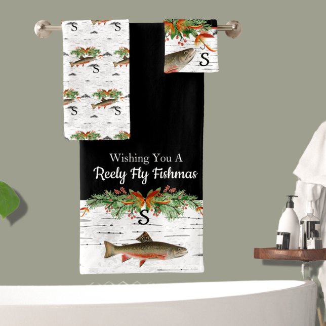 Wishing You a Reely Fly Fishmas, Trout Christmas Bath Towel Set (Creator Uploaded)