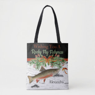 Wishing You a Reely Fly Fishmas, Trout Tote Bag