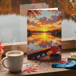 Wishing You a Serene Birthday   Lake House Sunrise Card