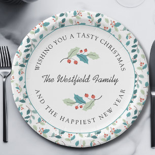 Wishing You a Tasty Christmas Holly Berries Paper Plate