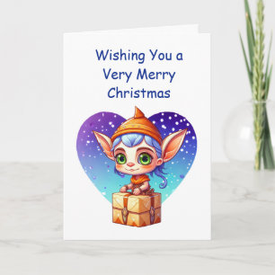 Wishing You a Very Merry Christmas   Cute Elf Card