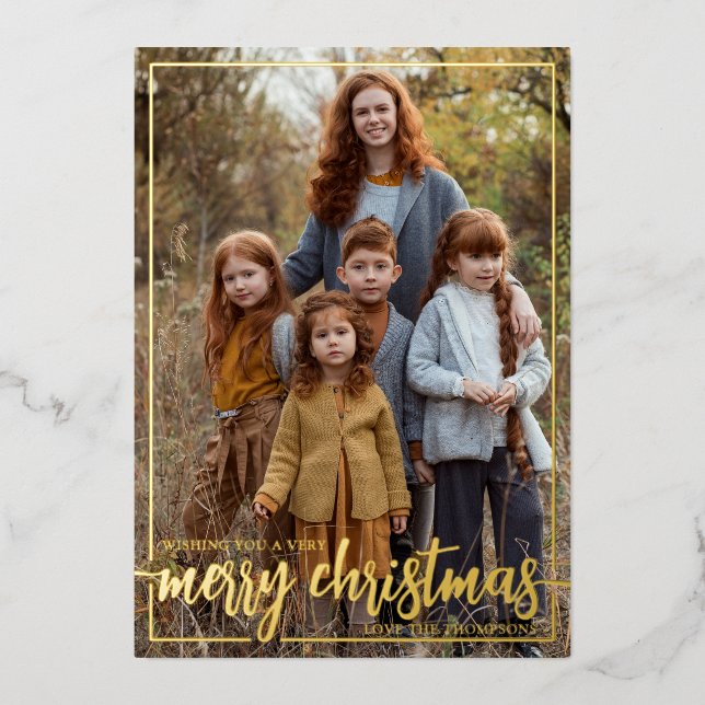 Wishing you a very Merry Christmas Vertical Photo Foil Holiday Card (Front)